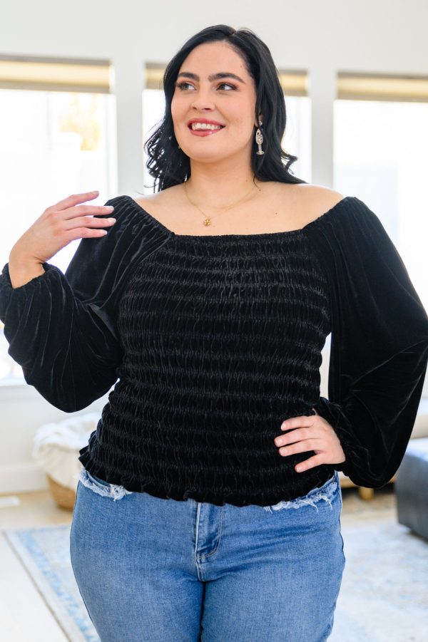 Believe In Miracles Smocked Velvet Top In Black For Cheap - Image 5