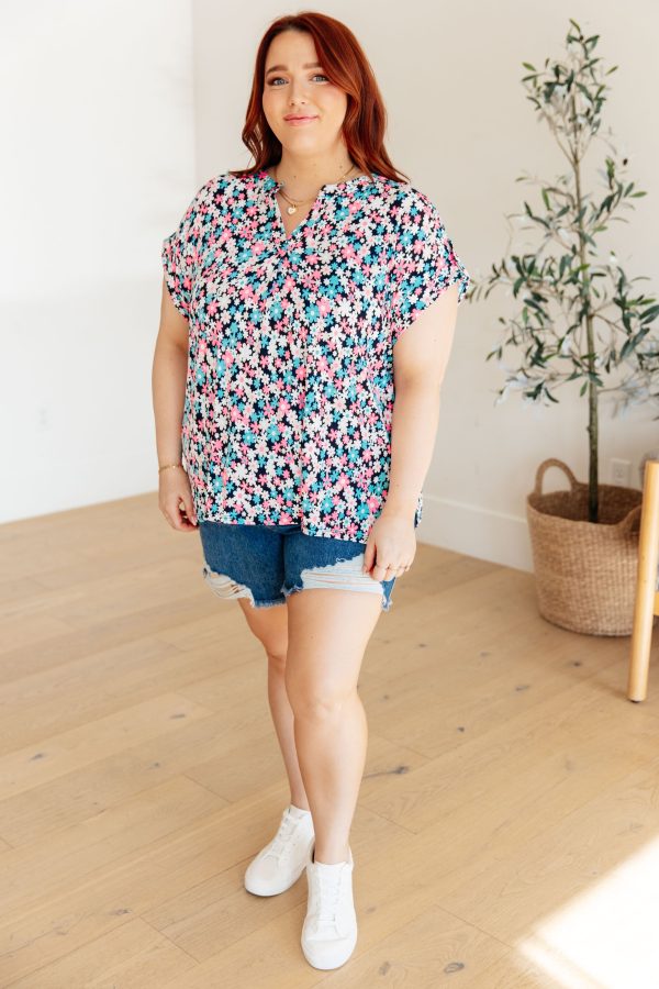 Lizzy Cap Sleeve Top in Navy and Hot Pink Floral Cheap - Image 3
