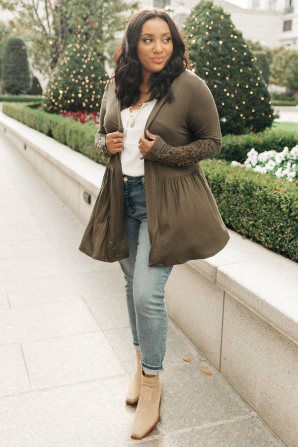 Little Bit Of Lace Cardigan In Olive Online Hot Sale - Image 4