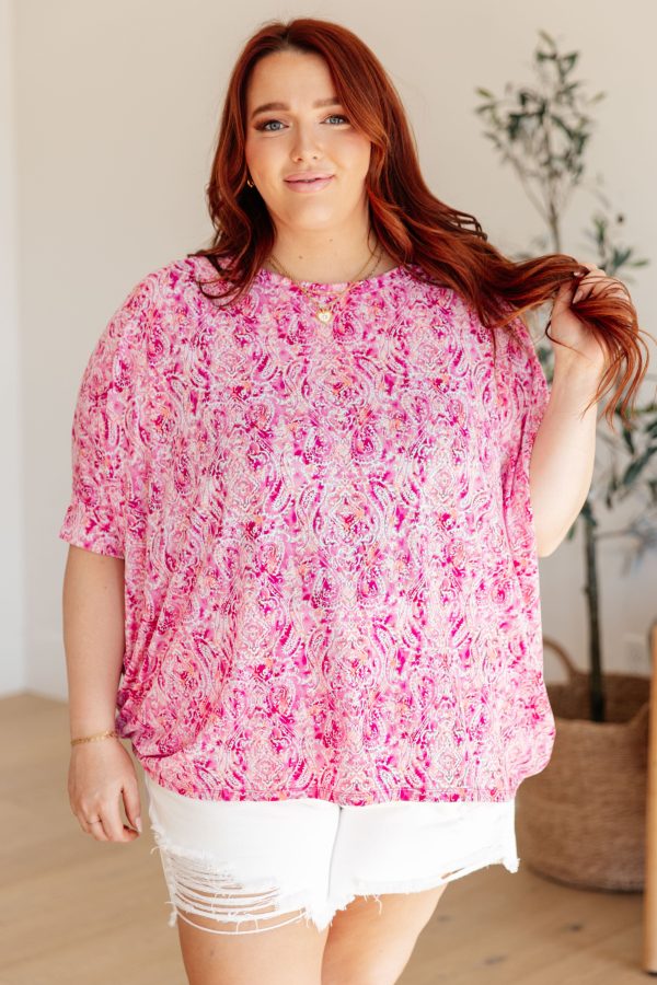 Essential Blouse in Fuchsia and White Paisley For Cheap