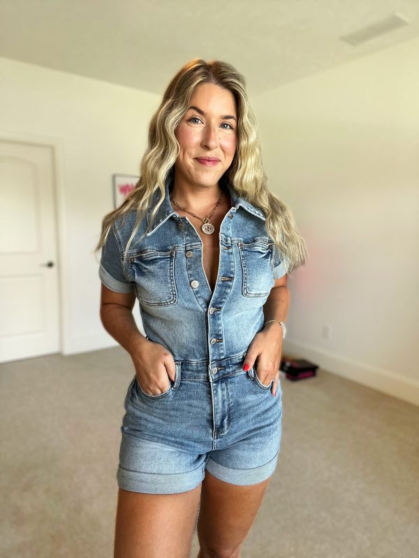 Delia High Rise Short Sleeve Romper Cheap