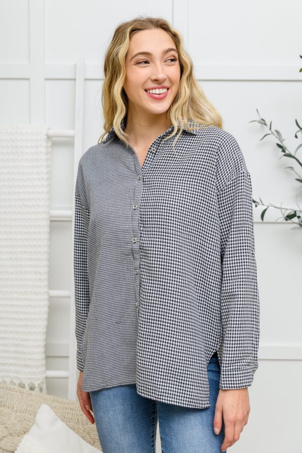 Mixed Houndstooth Button Up Top For Cheap - Image 5