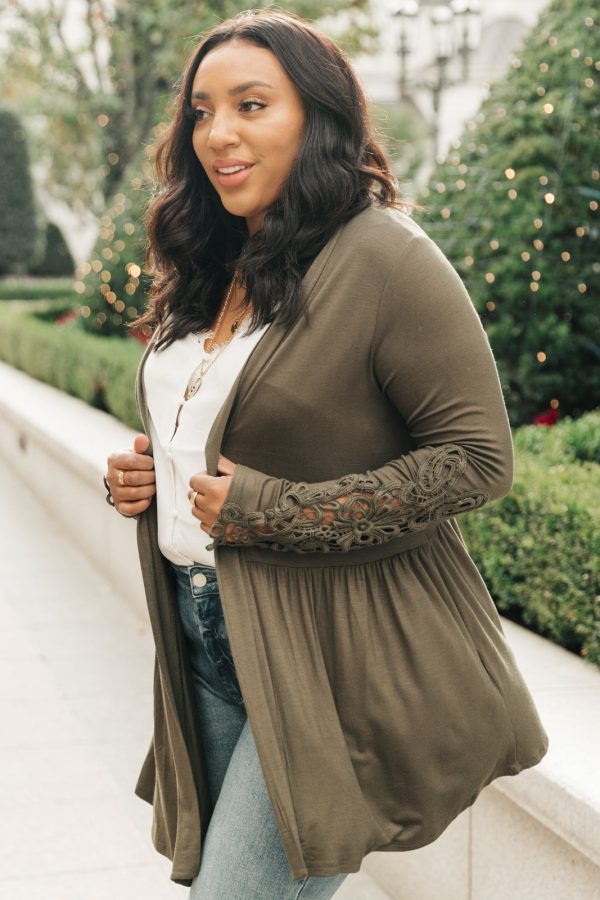 Little Bit Of Lace Cardigan In Olive Online Hot Sale - Image 2