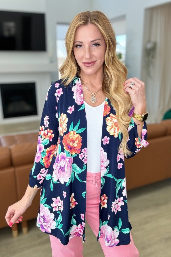 Lizzy Cardigan in Navy and Lavender Bouquet For Discount