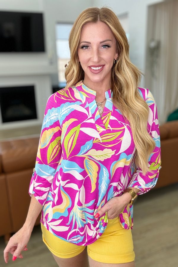 Lizzy Top in Magenta and Lime Palm Online Sale